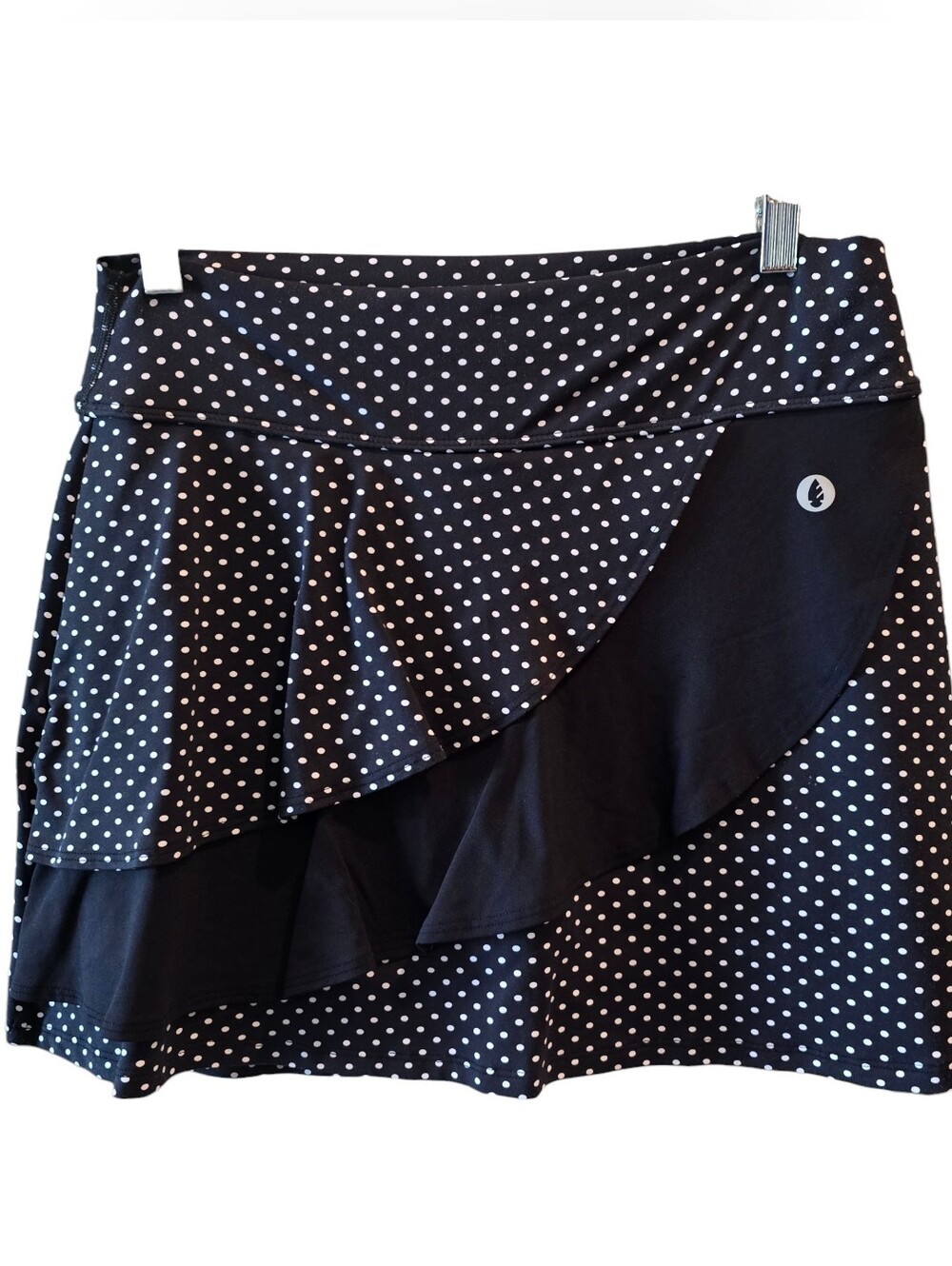💜 DONA JO Polka Dot Ruffle Golf Tennis Skirt Skort Black White Size 2